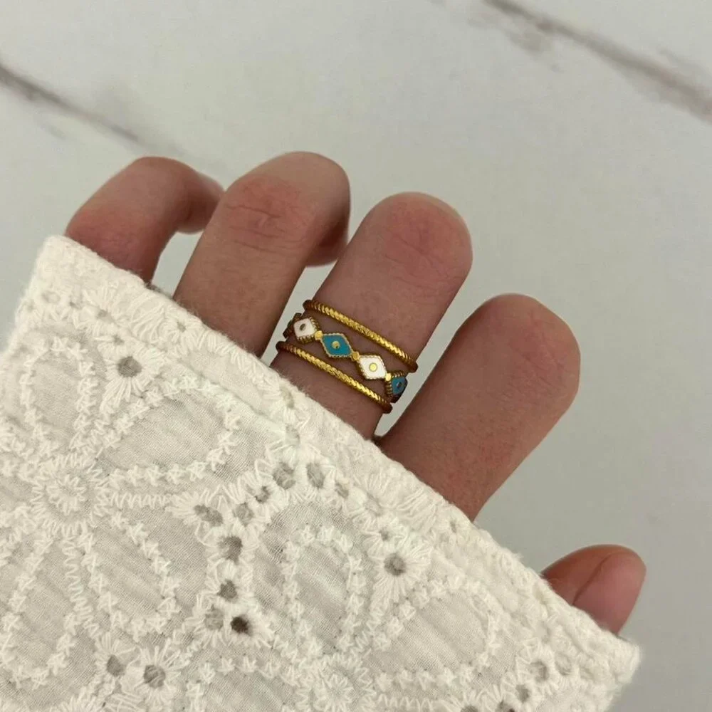 SKU:0128 gold ring pattern, white, blue‎ material stainless steel waterproof